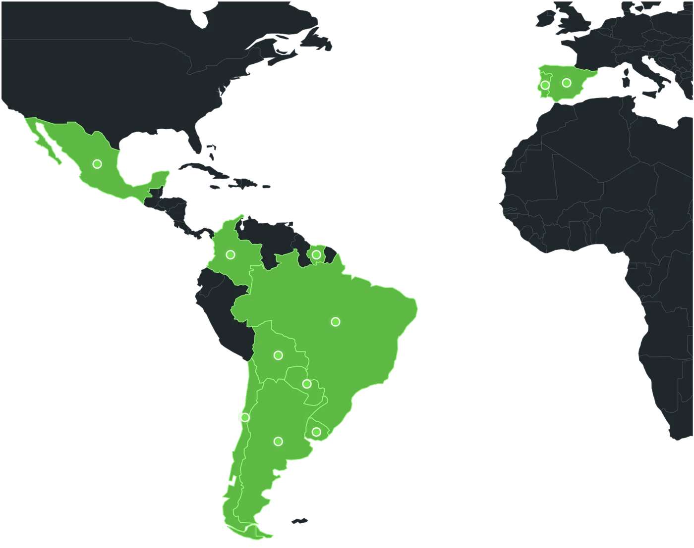 Mapa de presença internacional da AEX Brasil