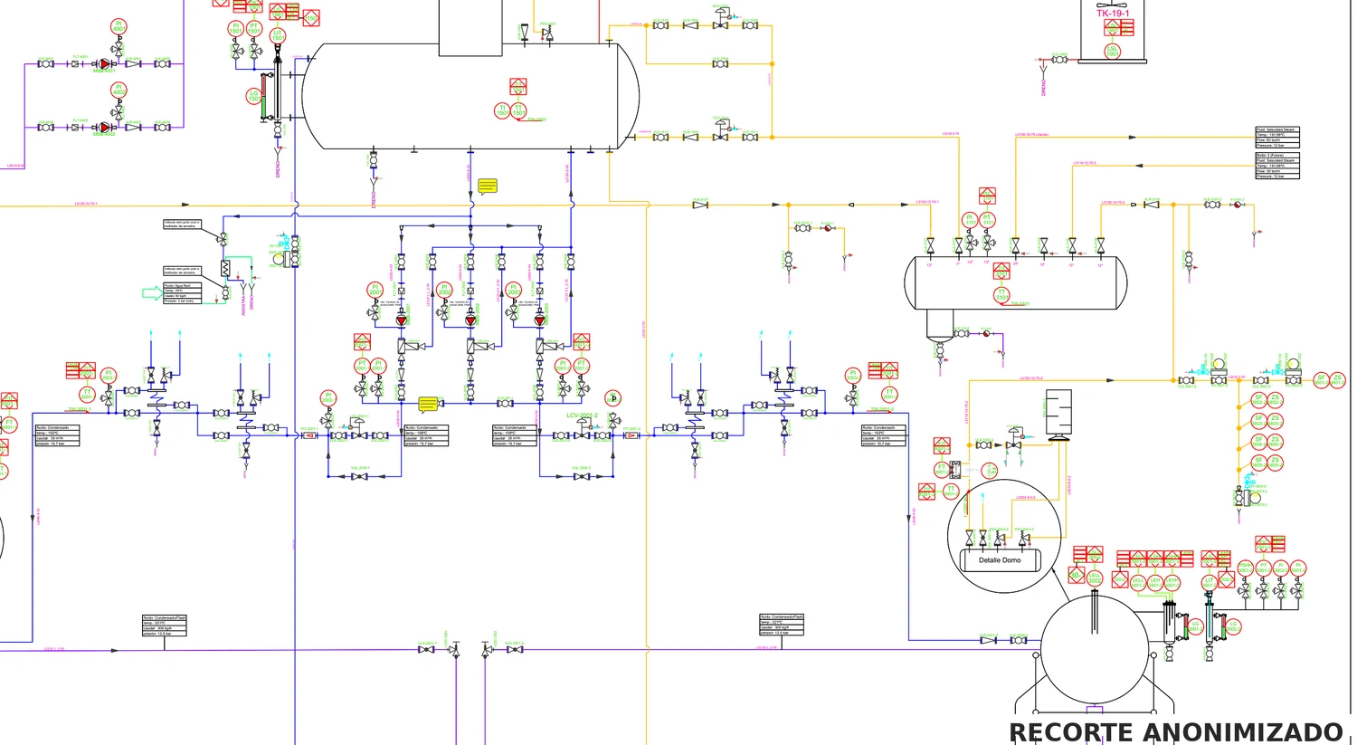 Recorte anonimizado de diagrama P&ID